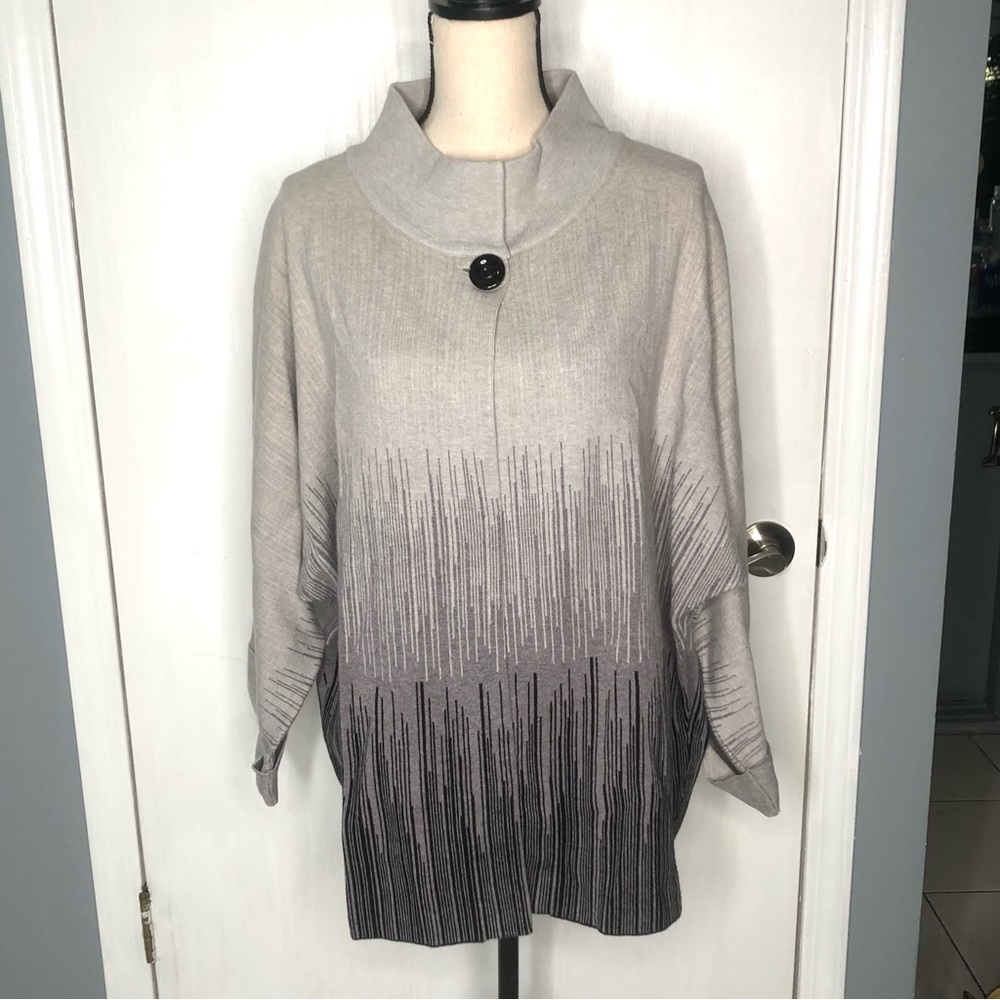 Liquid by Sioni Black/Gray Wrap Cardigan Sz XL Front Single button Sweater
